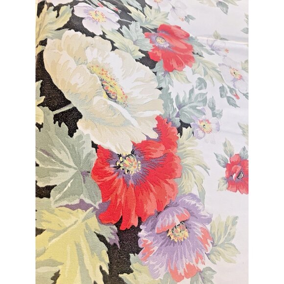 VTG Queen Size Flat Sheet Linen Cotton Black Red Lavender Floral Cottage French - Picture 4 of 11